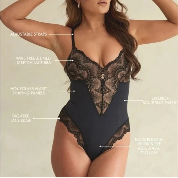 Pinsy Sculpting Lace Shapewear Bodysuit Black Size M Long - Picture 1 of 7